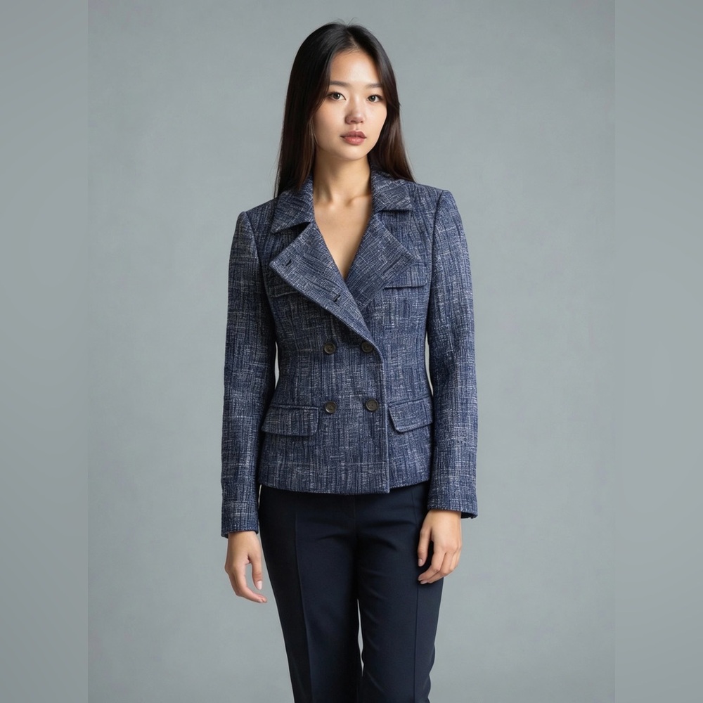 Banana Republic Women's Textured Navy Pea Coat Size 0P - Picture 2 of 8
